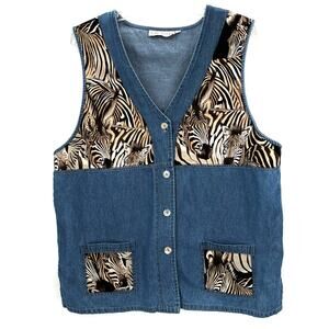 Vintage Gina Peters zebra cutouts Jean button front women’s vest